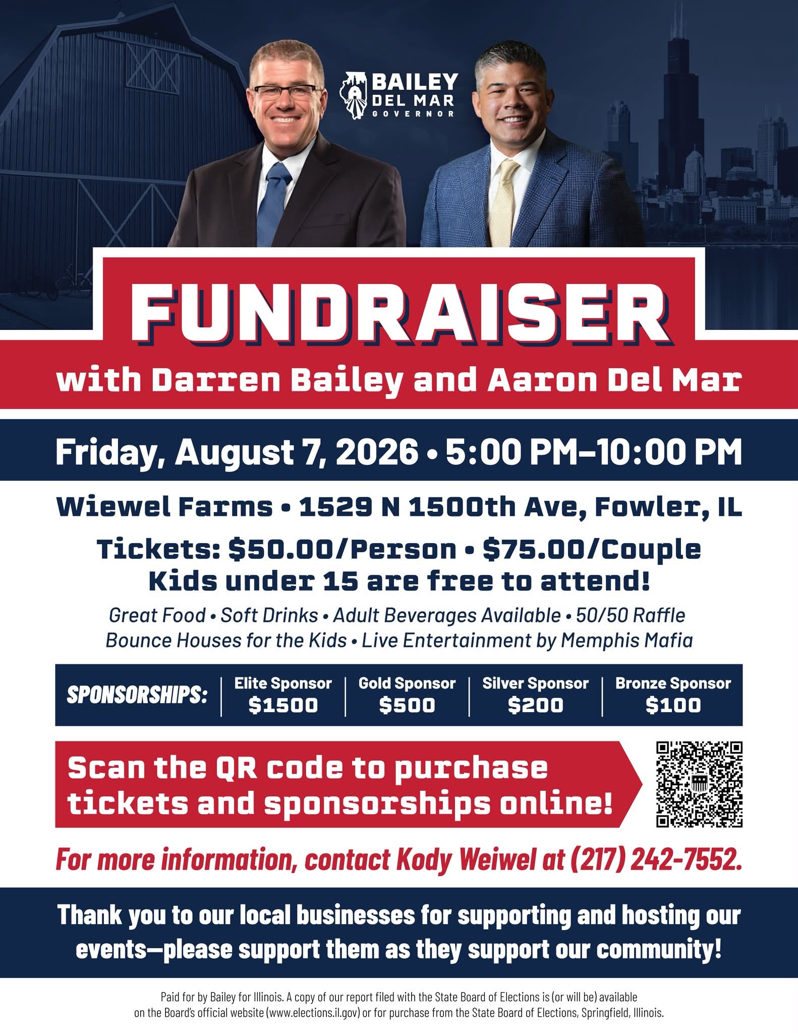 Join us for an unforgettable evening at the Wiewel Farms Fundraiser for Darren Bailey and Aaron Del Mar!
